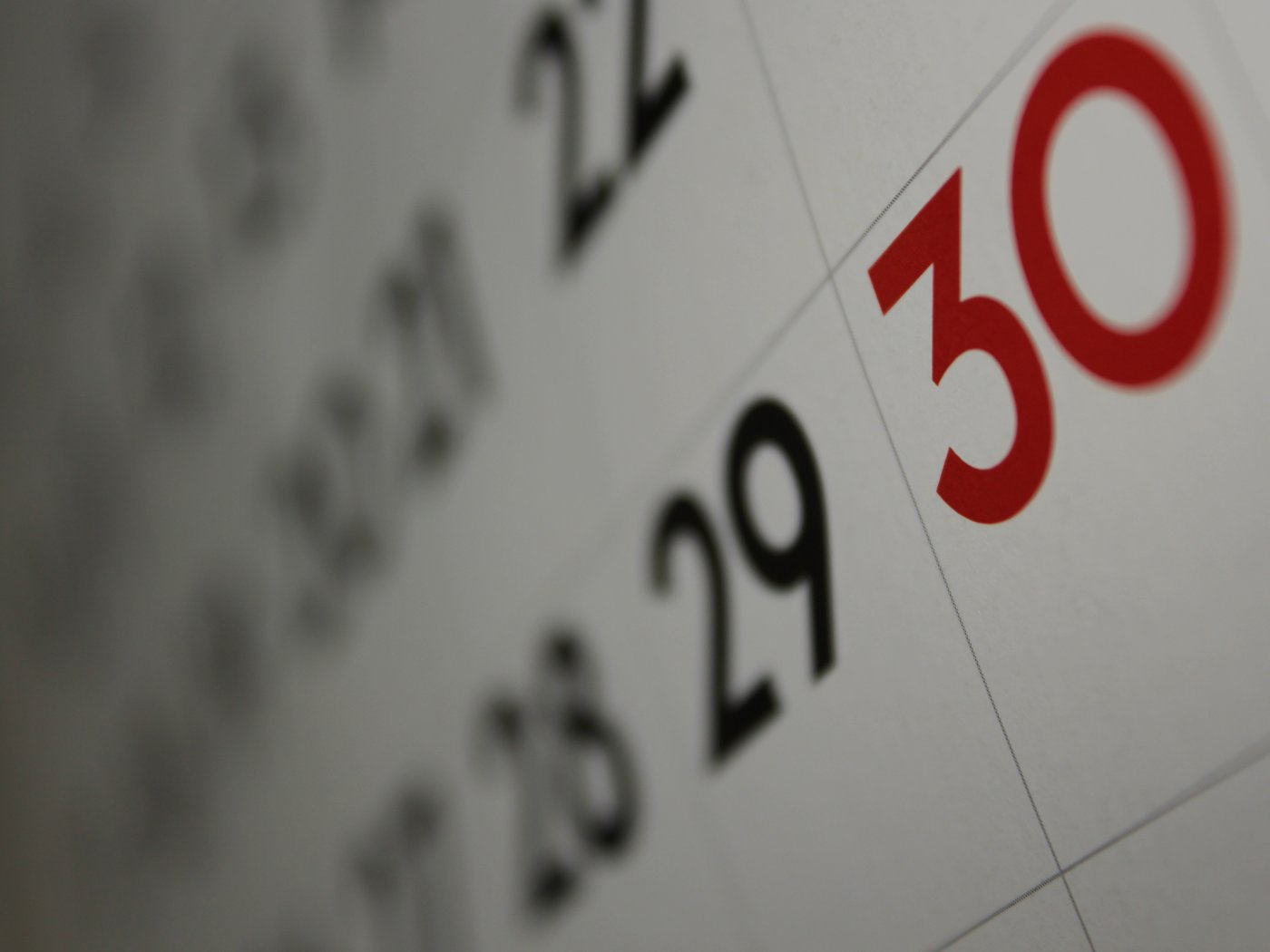 Business calendar with key dates for the May 2026 trading week