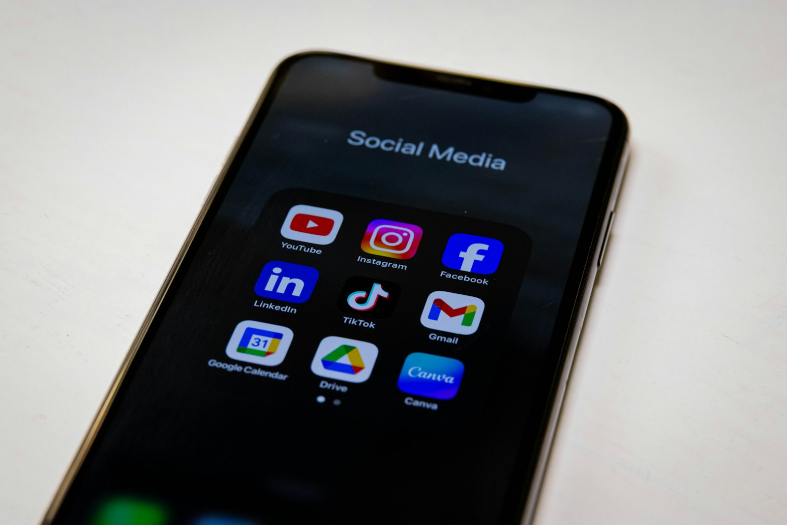 Social media apps displayed on a smartphone