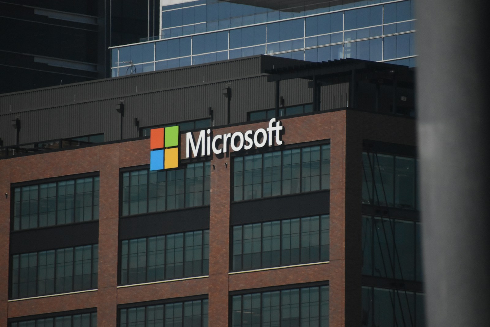Microsoft office tower with Microsoft logo