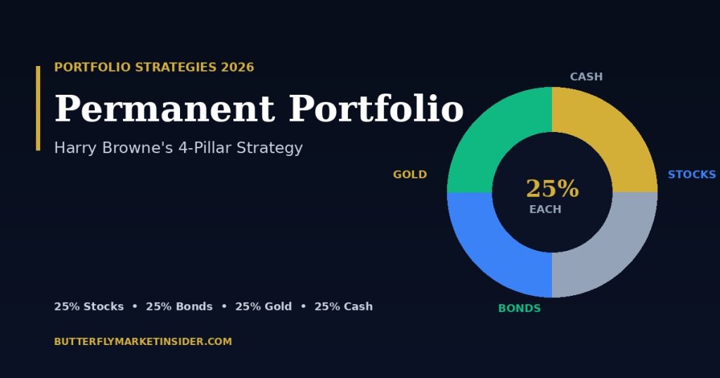 Permanent Portfolio donut chart 25 percent stocks bonds gold cash