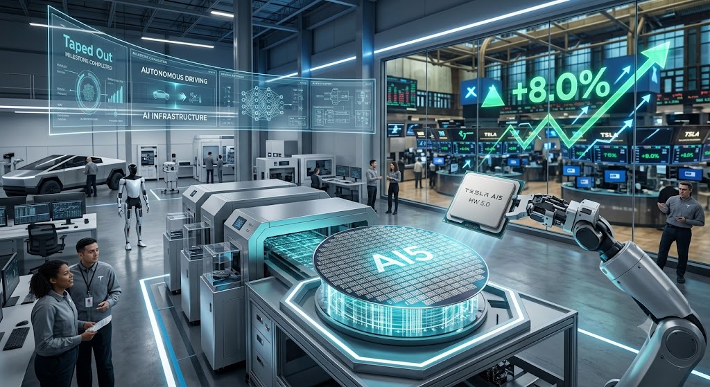 Tesla’s AI5 Chip Just Taped Out — Why a Piece of Silicon Sent the Stock Up 8% and Cemented Its Pivot From Carmaker to AI Company